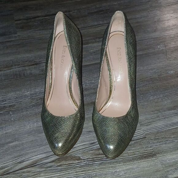 Enzo Angiolini Easamendra leather gold silver sparkle platforms Sz 10 - Picture 2 of 10